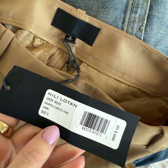 NWT Nili Lotan Cropped Corette Twill Pants In Camel Wool Blend Straight Leg Sz 0 - Picture 3 of 8